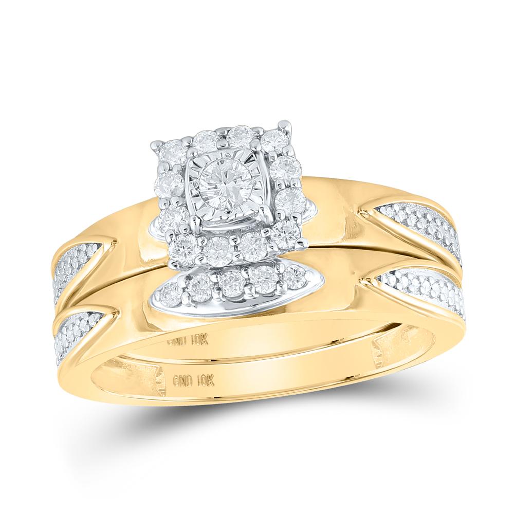 10kt Yellow Gold His Hers Round Diamond Square Matching Wedding Set 1/3 Cttw