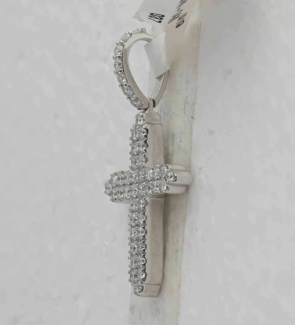 14kt White Gold Mens Round Diamond Cross Charm Pendant 3/4 Cttw