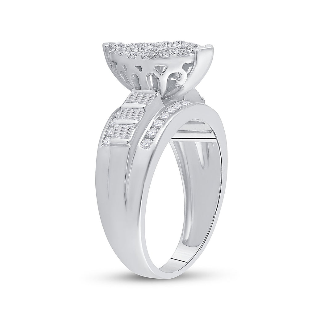 10kt White Gold Round Diamond Cluster Bridal Wedding Engagement Ring 1 Cttw