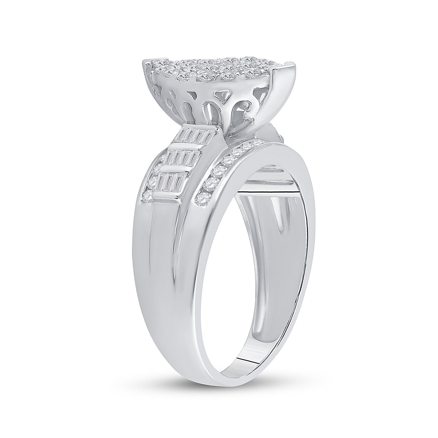 10kt White Gold Round Diamond Cluster Bridal Wedding Engagement Ring 1 Cttw