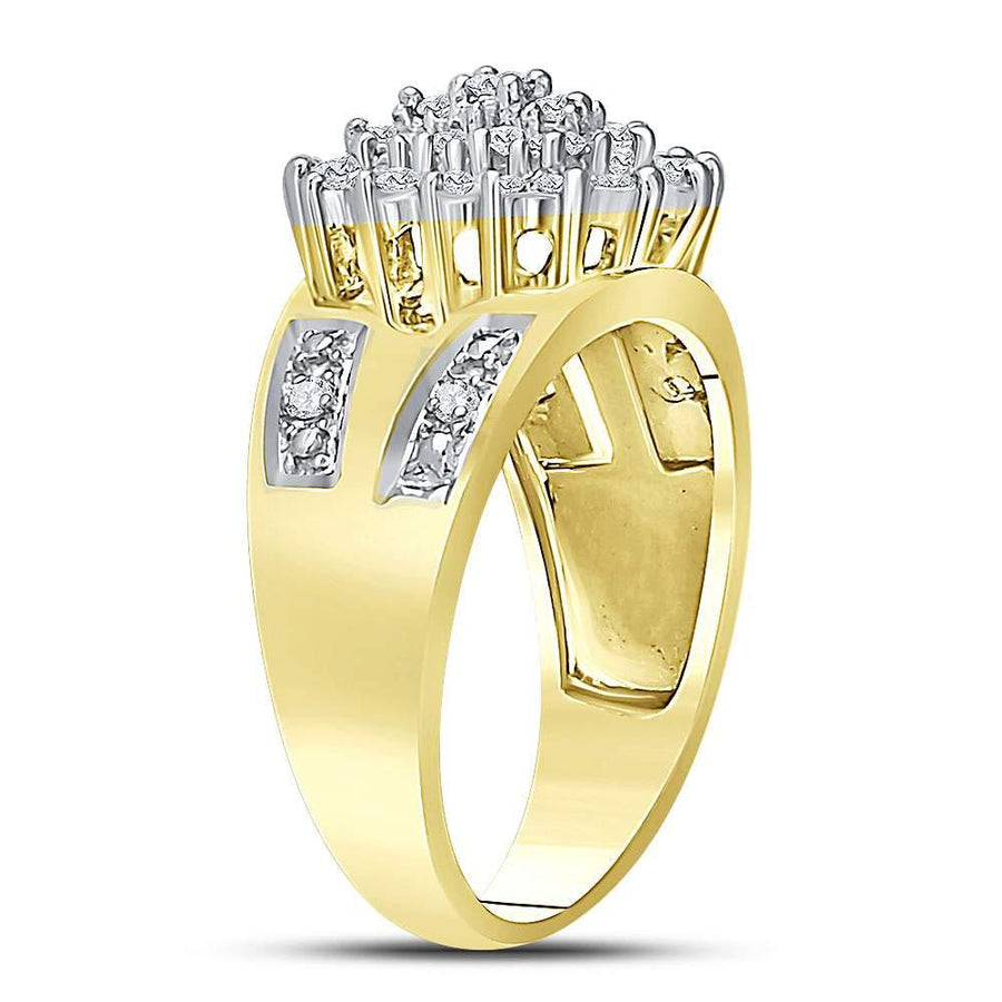 10kt Yellow Gold Womens Round Prong-set Diamond Oval Cluster Ring 1/2 Cttw