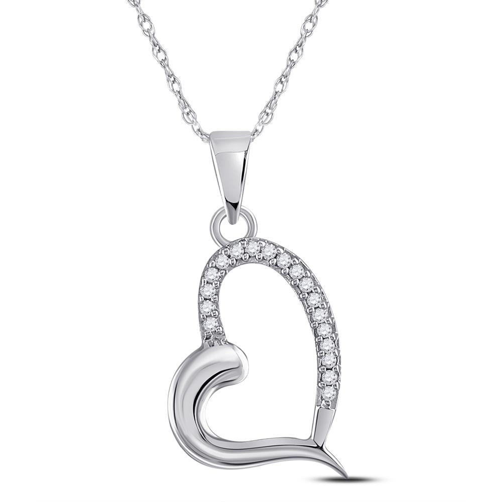 10kt White Gold Womens Round Diamond Heart Pendant 1/20 Cttw