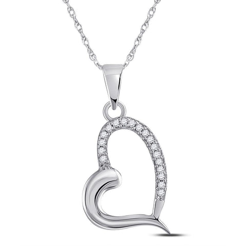 10kt White Gold Womens Round Diamond Heart Pendant 1/20 Cttw