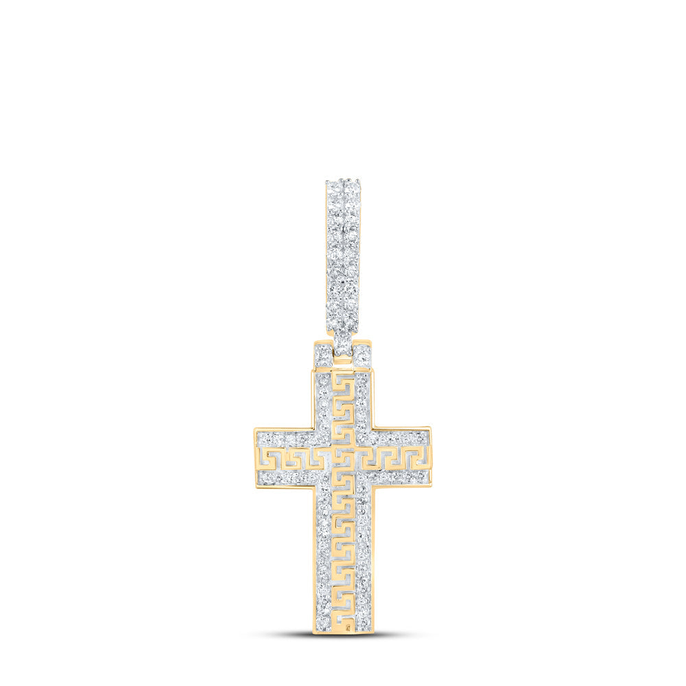 10kt Yellow Gold Mens Round Diamond Cross Charm Pendant 3/8 Cttw