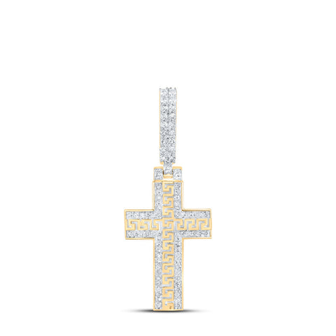 10kt Yellow Gold Mens Round Diamond Cross Charm Pendant 3/8 Cttw