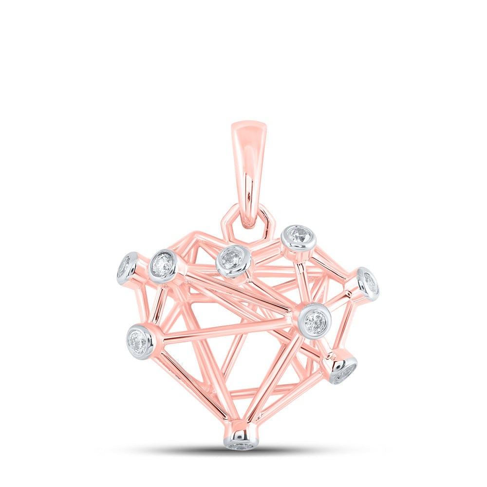 10kt Rose Gold Womens Round Diamond Heart Pendant 1/10 Cttw