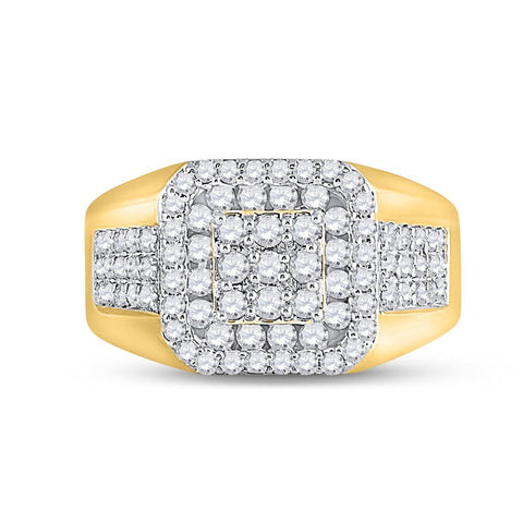 14kt Yellow Gold Mens Round Diamond Square Ring 1-1/4 Cttw