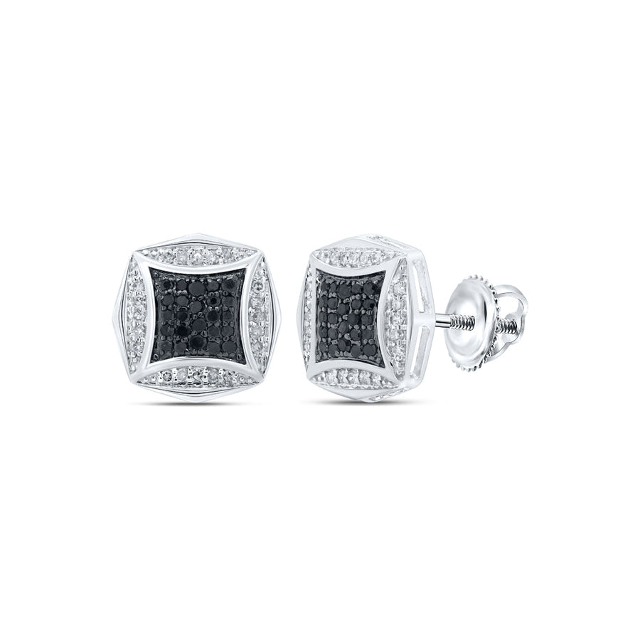 10kt White Gold Round Black Color Enhanced Diamond Square Earrings 1/4 Cttw
