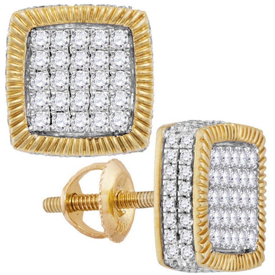 10kt Yellow Gold Mens Round Diamond Square Fluted Cluster Earrings 7/8 Cttw