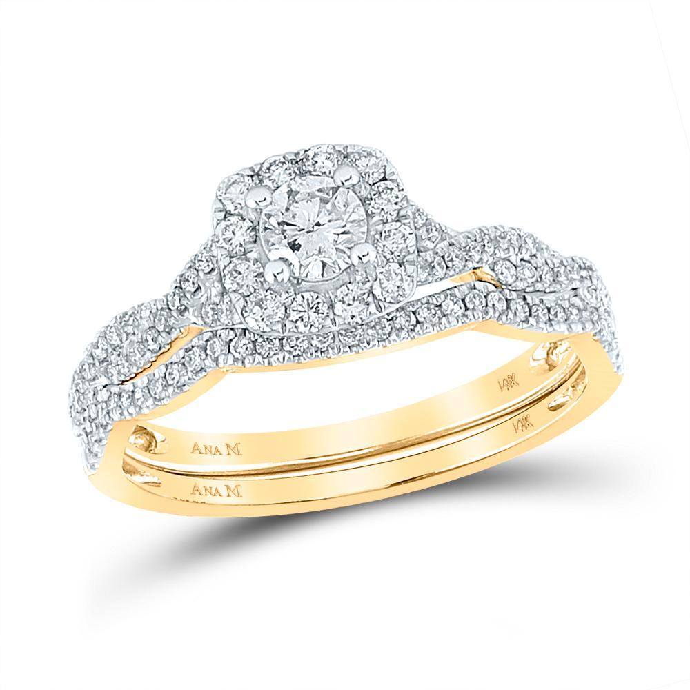 14kt Yellow Gold Round Diamond Twist Bridal Wedding Ring Band Set 5/8 Cttw