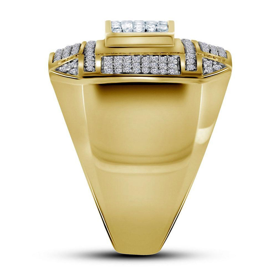14kt Yellow Gold Mens Princess Diamond Grid Cluster Ring 1 Cttw