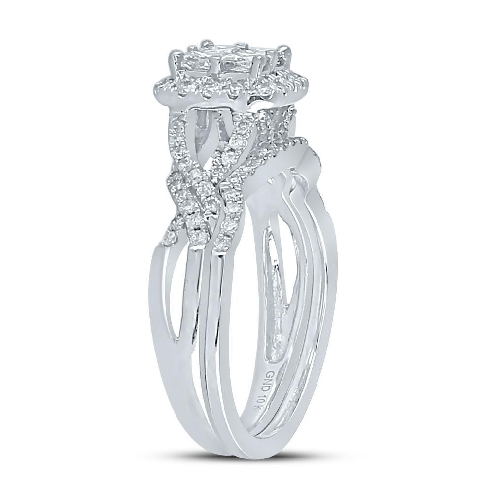 10kt White Gold Princess Diamond Bridal Wedding Ring Band Set 1 Cttw