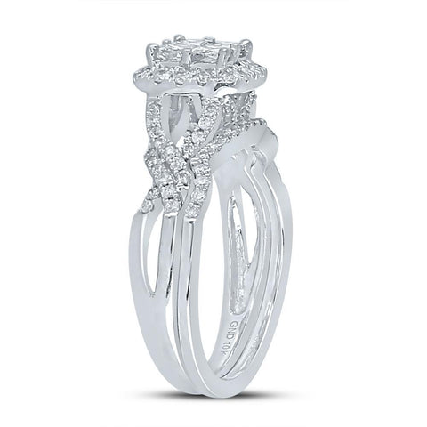10kt White Gold Princess Diamond Bridal Wedding Ring Band Set 1 Cttw