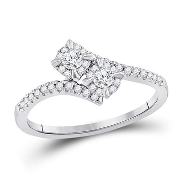 14kt White Gold Round Diamond 2-stone Bridal Wedding Engagement Ring 1/3 Cttw