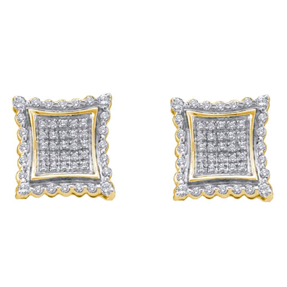 10kt Yellow Gold Mens Round Diamond Square Earrings 1/2 Cttw