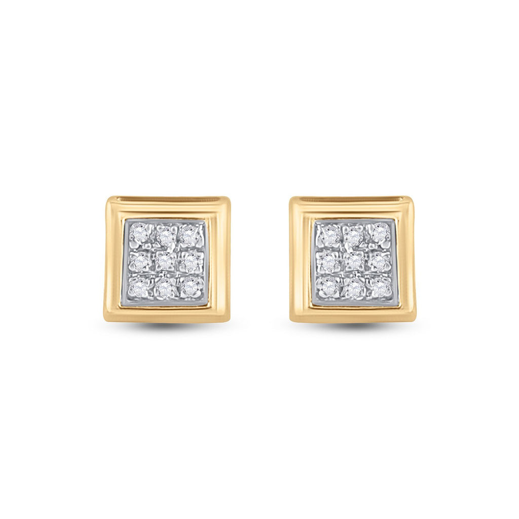 10kt Yellow Gold Womens Round Diamond Square Earrings 1/20 Cttw