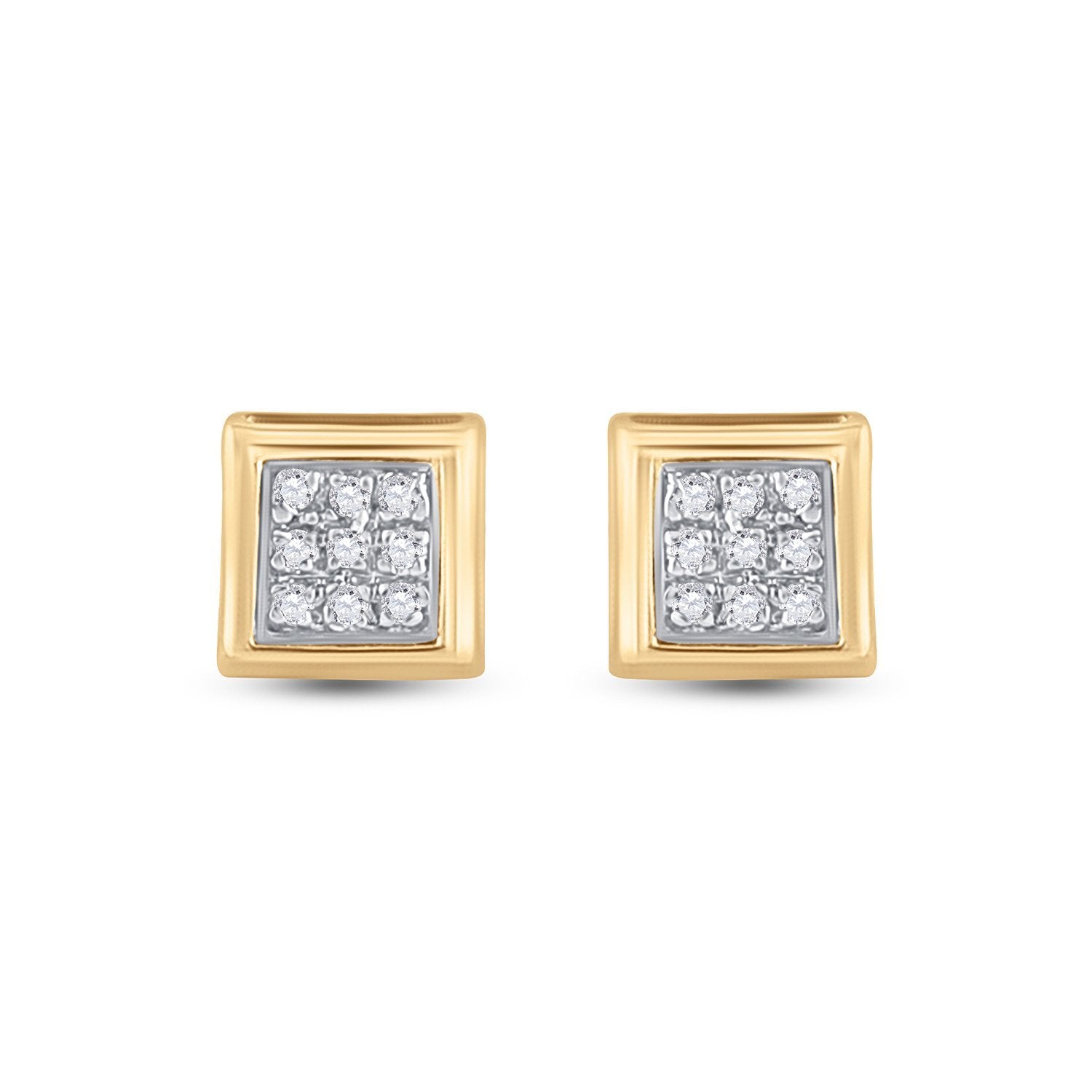 10kt Yellow Gold Womens Round Diamond Square Earrings 1/20 Cttw