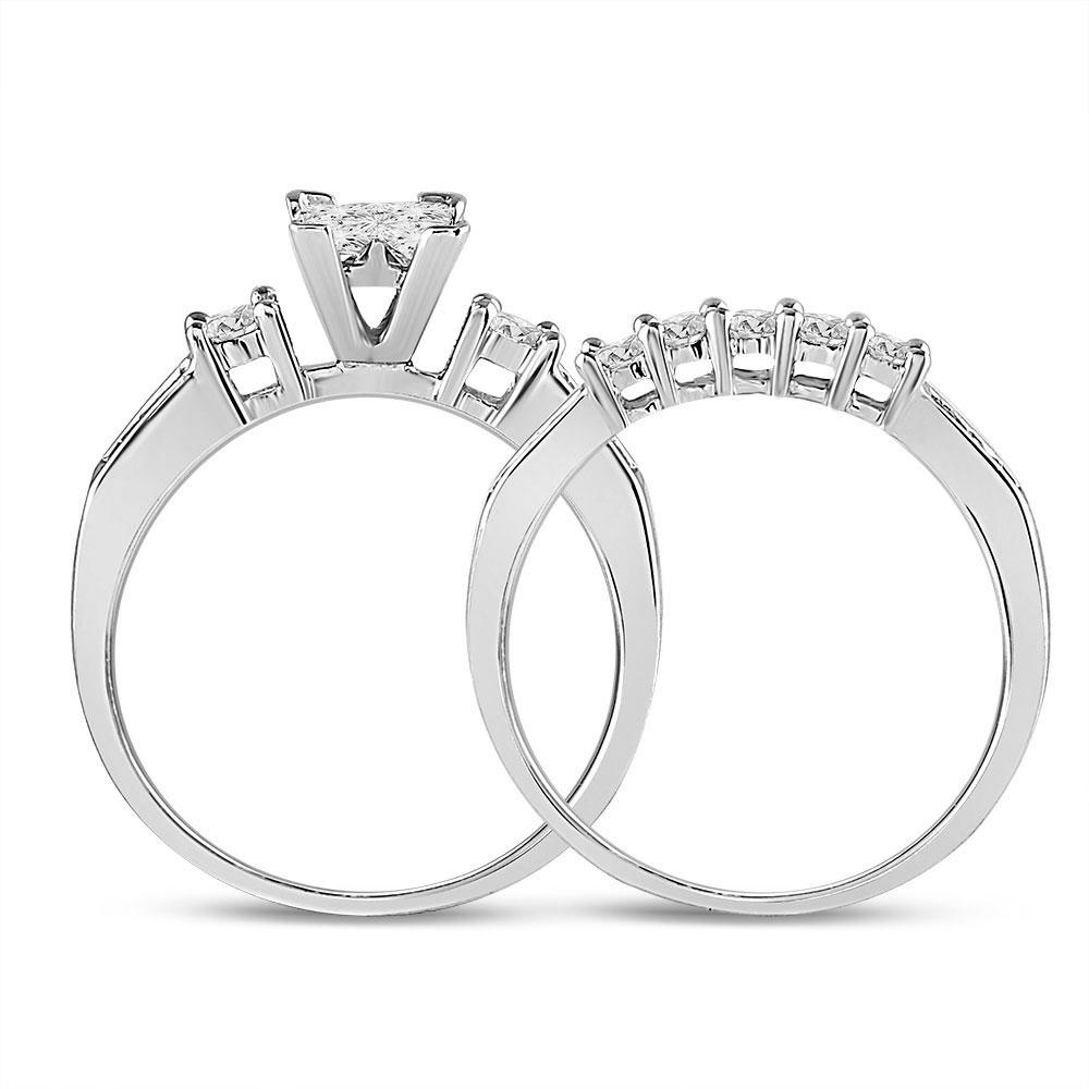 14kt White Gold Princess Diamond Bridal Wedding Ring Band Set 1 Cttw