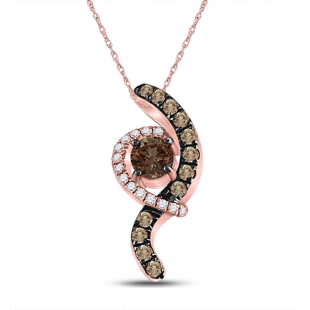 10kt Rose Gold Womens Round Smoky Quartz Diamond Fashion Pendant 1/3 Cttw