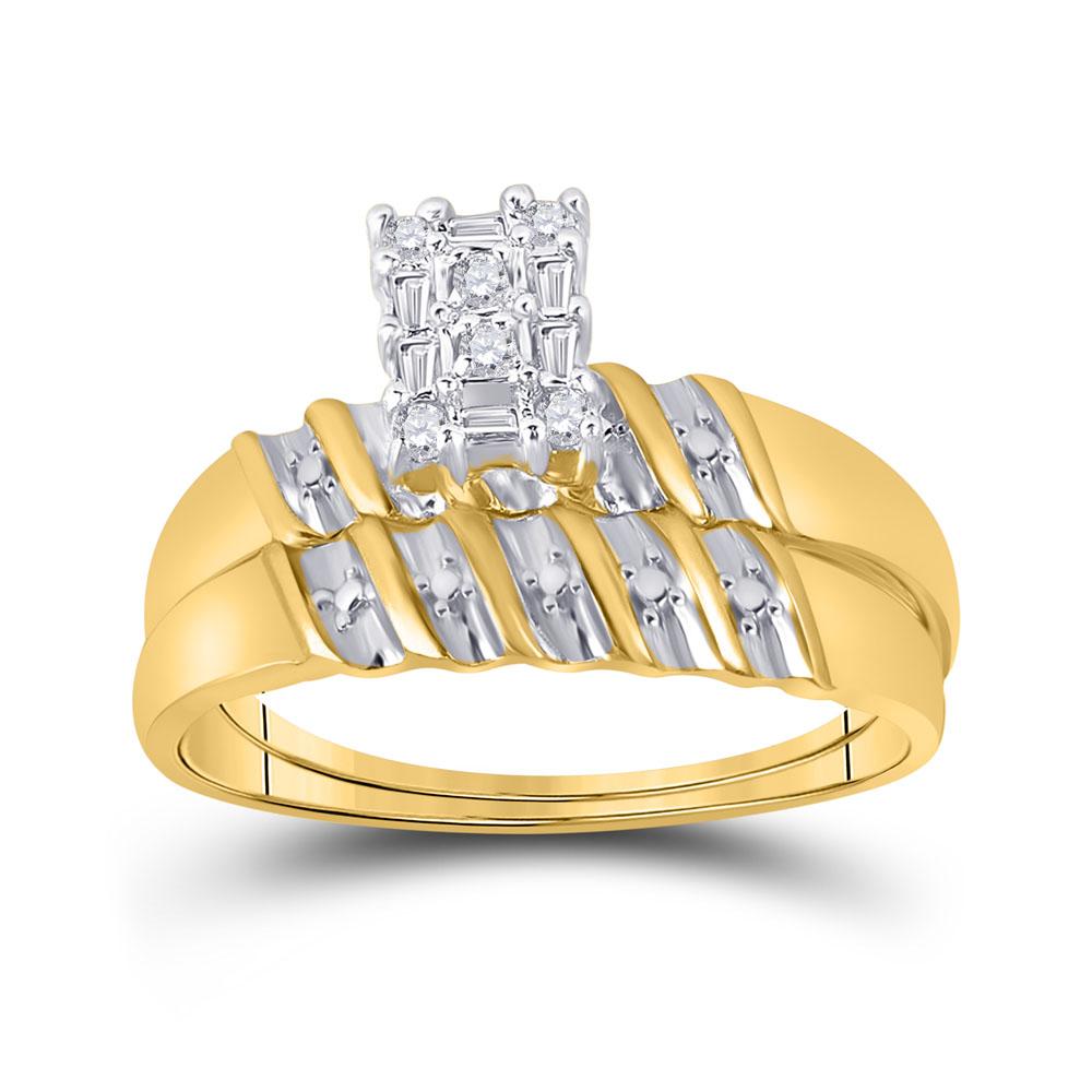 10kt Yellow Gold His Hers Round Diamond Cluster Matching Wedding Set 1/10 Cttw
