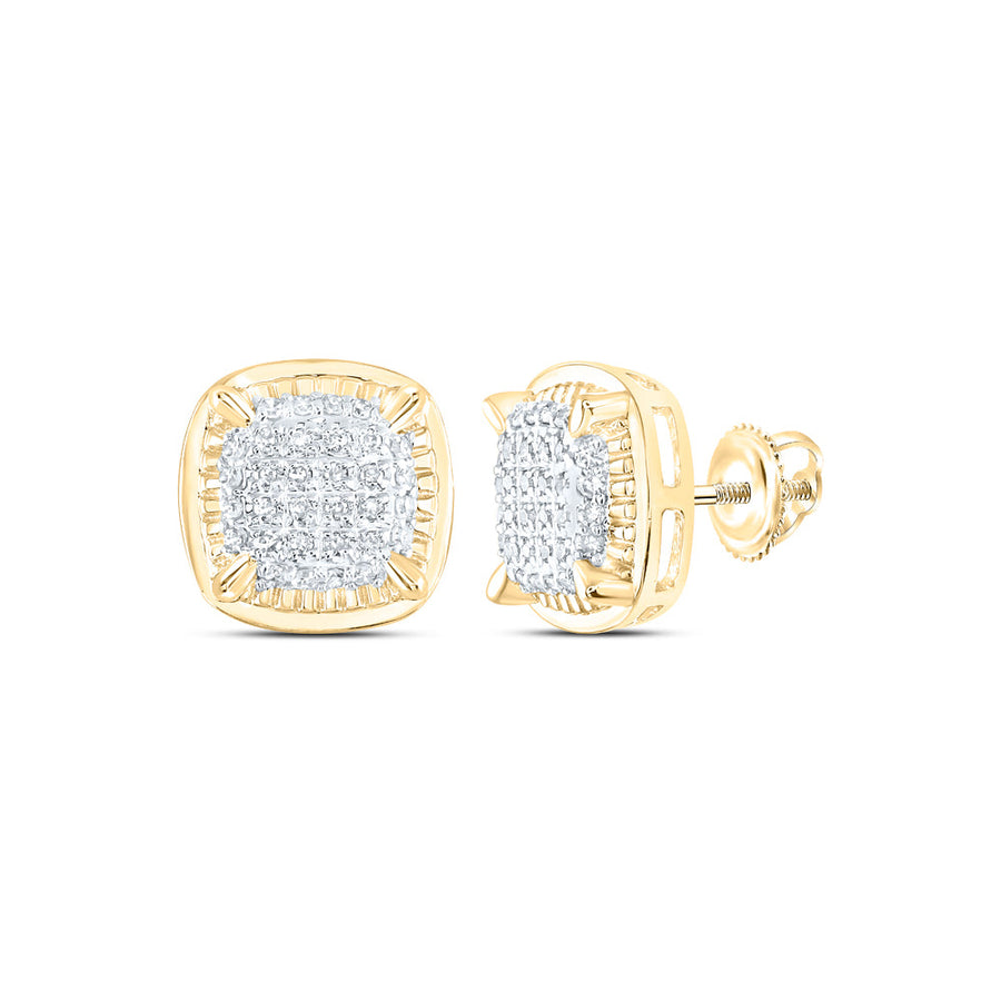 10kt Yellow Gold Womens Round Diamond Square Earrings 1/5 Cttw