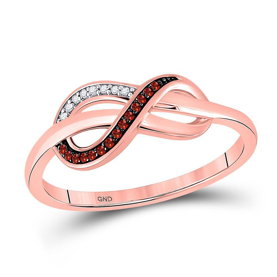 10kt Rose Gold Womens Round Red Color Enhanced Diamond Infinity Ring 1/20 Cttw