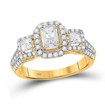 14kt Yellow Gold Emerald Diamond 3-stone Bridal Wedding Engagement Ring 1-1/2 Cttw