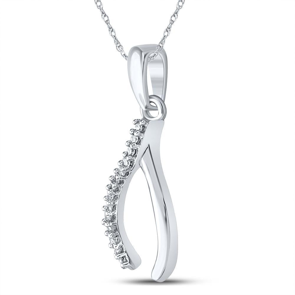 Sterling Silver Womens Round Diamond Lucky Wishbone Pendant 1/20 Cttw
