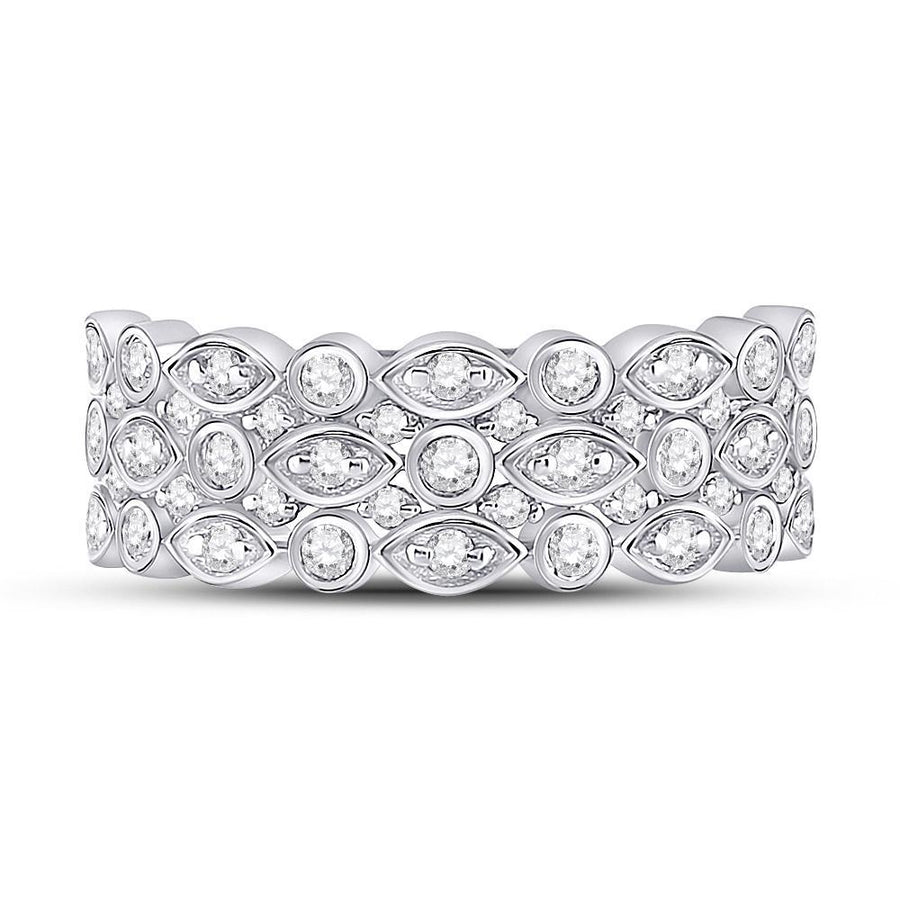 14kt White Gold Womens Round Diamond Oval Dot 3-Row Fashion Ring 3/4 Cttw