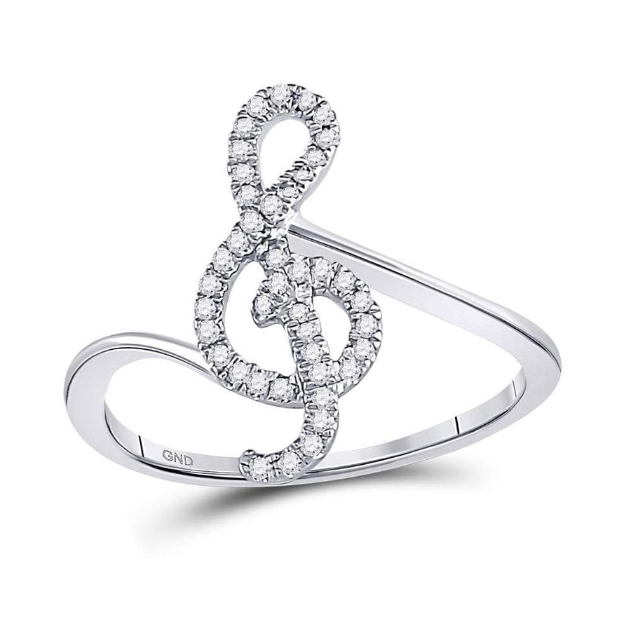 10kt White Gold Womens Round Diamond Treble Clef Music Note Ring 1/6 Cttw
