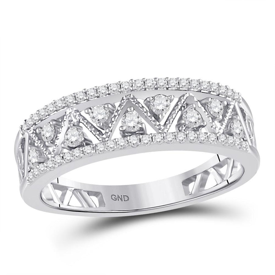 10kt White Gold Womens Round Diamond Geometric Band Ring 1/3 Cttw