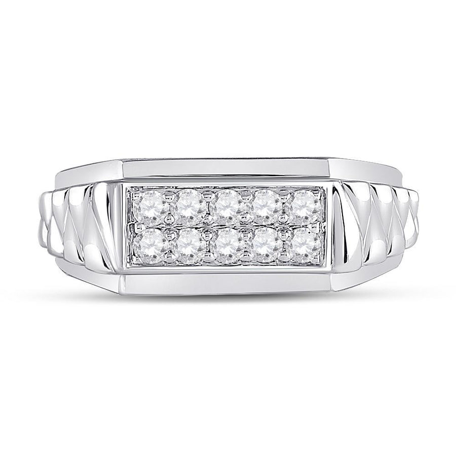 10kt White Gold Mens Round Diamond Ribbed Flat Top Band Ring 1/2 Cttw
