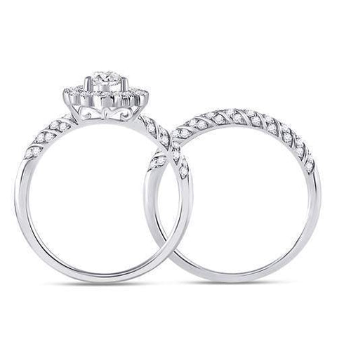14kt White Gold Pear Diamond Halo Bridal Wedding Ring Band Set 1 Cttw