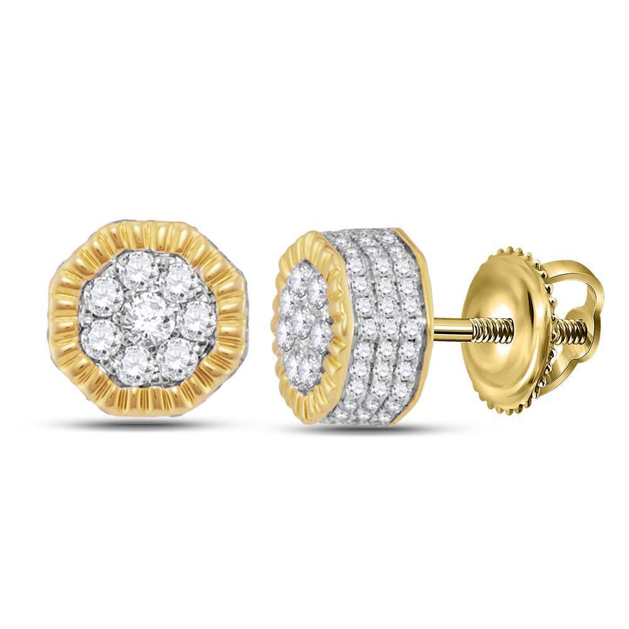 10kt Yellow Gold Mens Round Diamond Fluted Hexagon Earrings 1/2 Cttw