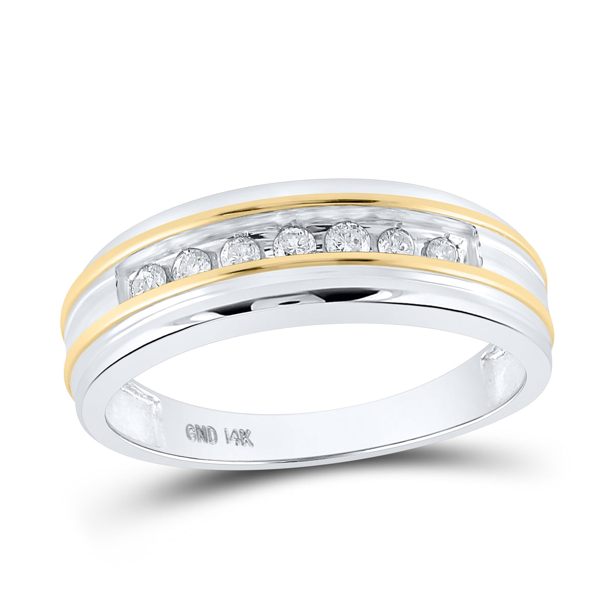 14kt White Two-tone Gold Mens Round Channel-set Diamond Wedding Band 1/4 Cttw
