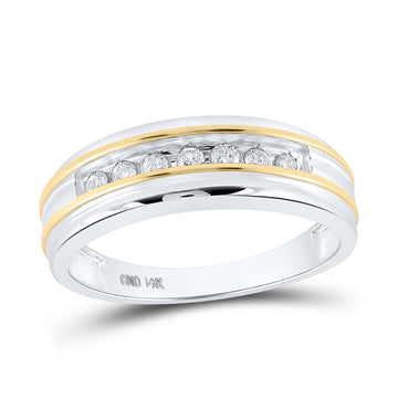 14kt White Two-tone Gold Mens Round Channel-set Diamond Wedding Band 1/4 Cttw