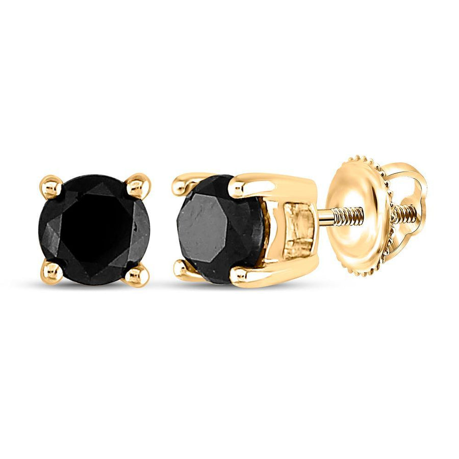 10kt Yellow Gold Womens Round Black Color Enhanced Diamond Solitaire Earrings 1 Cttw