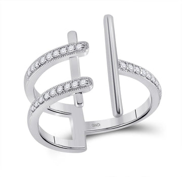 14kt White Gold Womens Round Diamond Bisected Linear Fashion Ring 1/5 Cttw