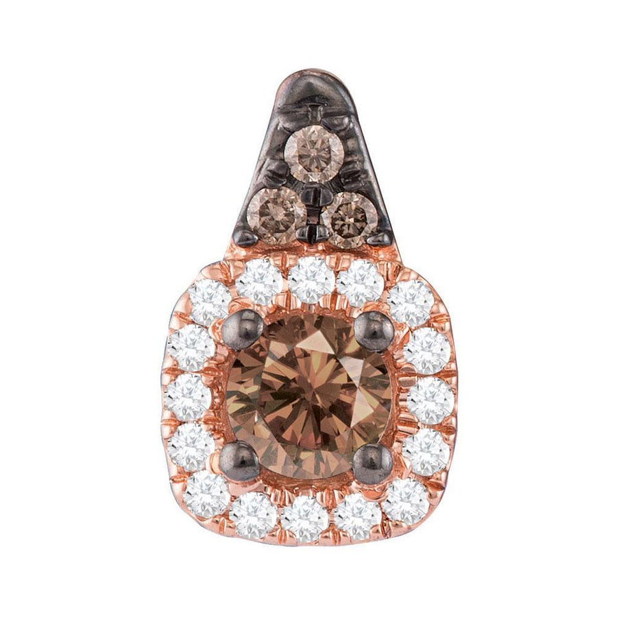 14kt Rose Gold Womens Round Brown Diamond Halo Solitaire Pendant 1/4 Cttw