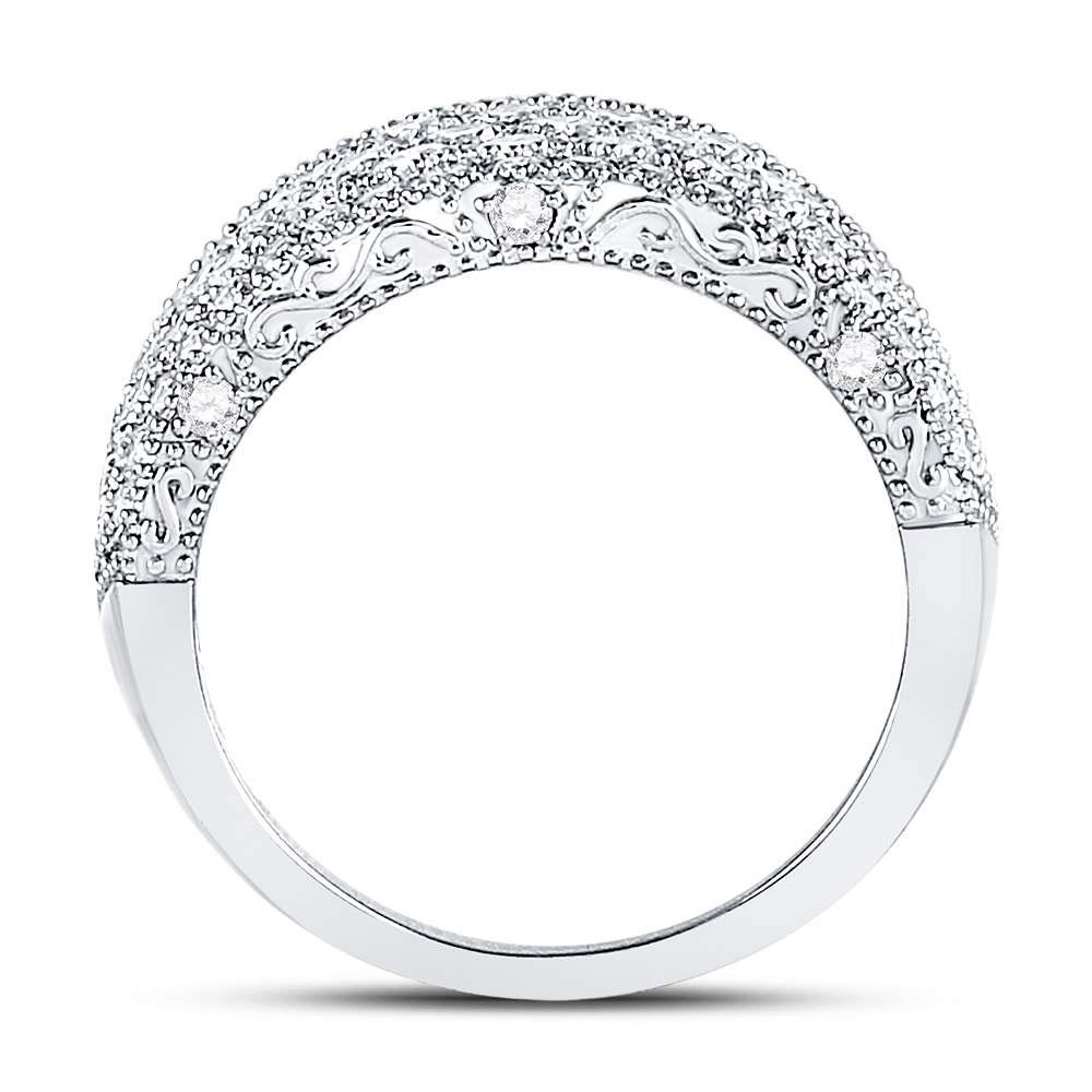 14kt White Gold Womens Round Diamond Pave Groove Band Ring 2 Cttw