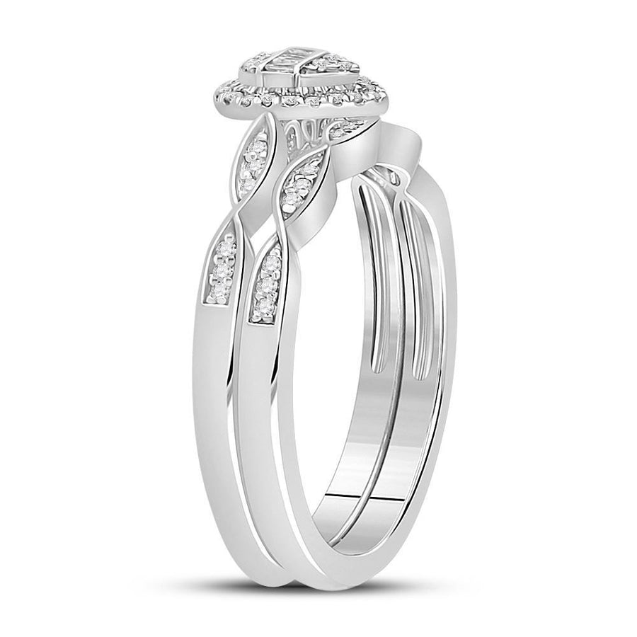10kt White Gold Baguette Diamond Bridal Wedding Ring Band Set 1/5 Cttw