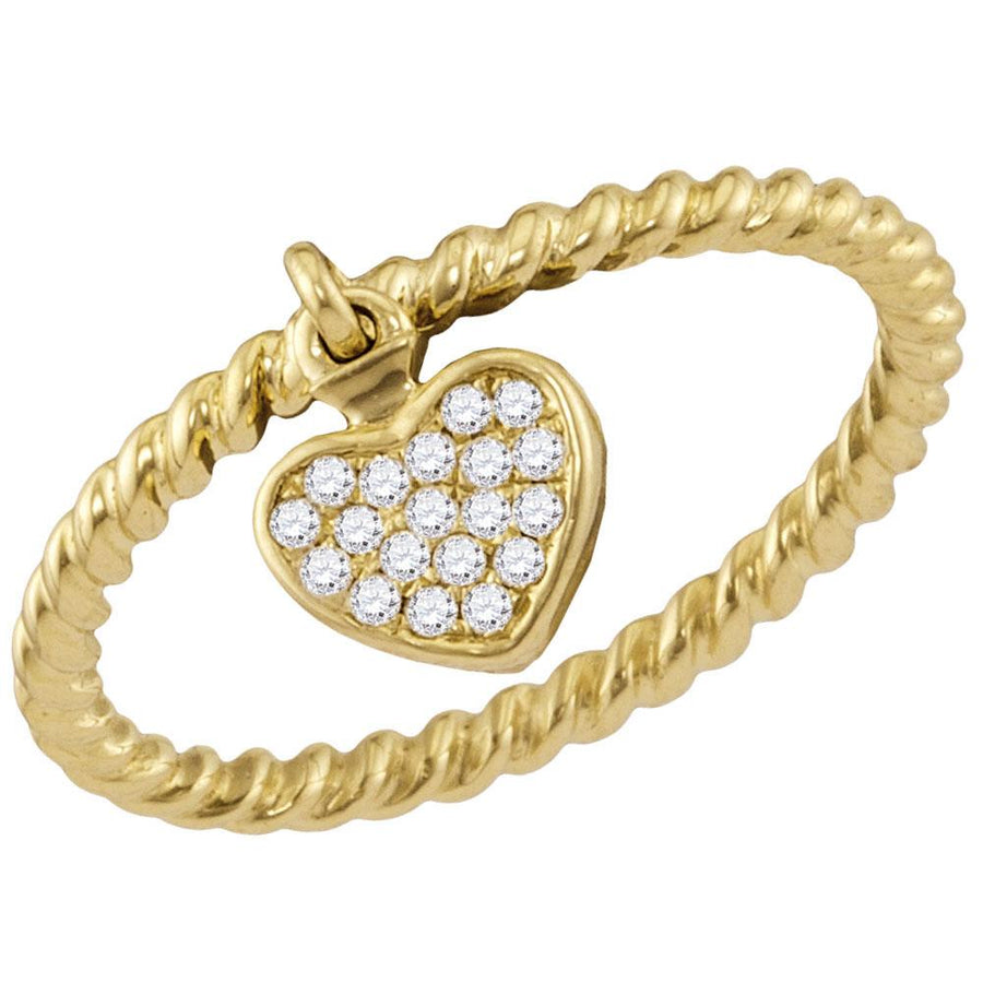 14kt Yellow Gold Womens Round Diamond Heart Dangle Stackable Band Ring 1/10 Cttw