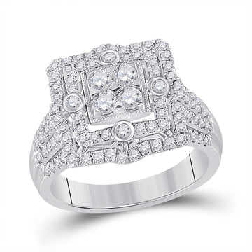 14kt White Gold Womens Round Diamond Square Halo Cluster Ring 1 Cttw