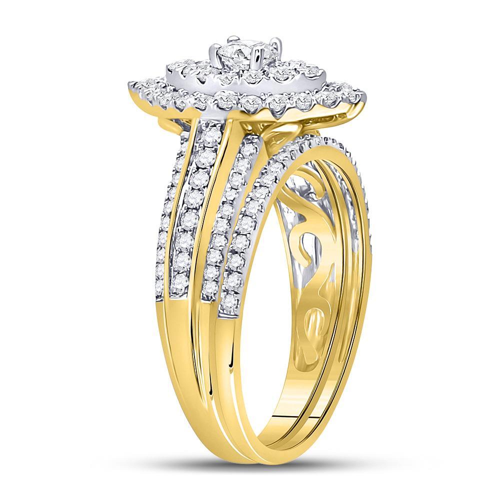 14kt Yellow Gold Round Diamond Bridal Wedding Ring Band Set 1 Cttw