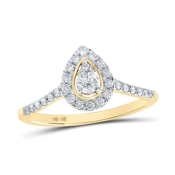 10kt Yellow Gold Womens Round Diamond Pear-shape Halo Ring 1/3 Cttw