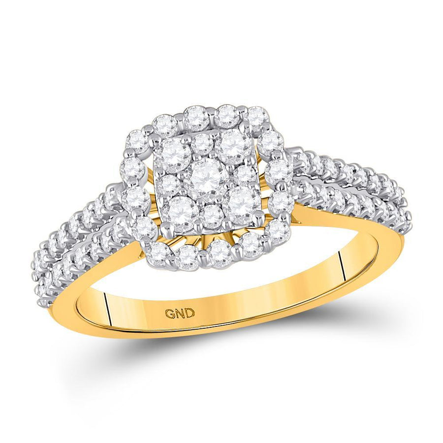 14kt Yellow Gold Womens Round Diamond Square Cluster Ring 3/4 Cttw