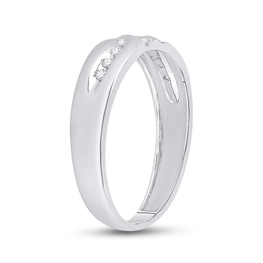 14kt White Gold Mens Round Diamond Wedding Band Ring 1/8 Cttw