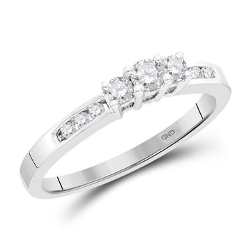 14kt White Gold Round Diamond 3-stone Bridal Wedding Engagement Ring 1/4 Cttw