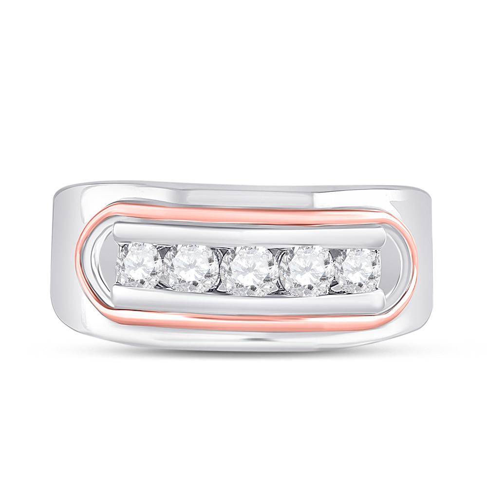 14kt Two-tone Gold Mens Round Diamond Faceted Single Row Band Ring 3/4 Cttw