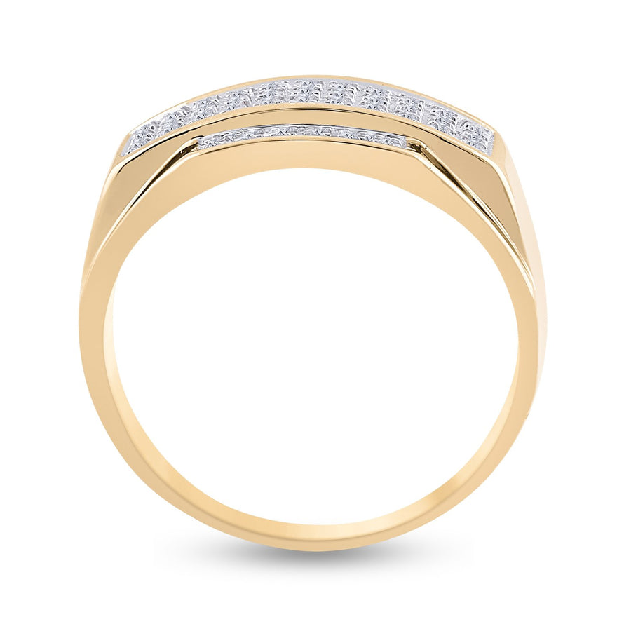 10kt Yellow Gold Mens Round Diamond Rectangle Cluster Ring 1/3 Cttw